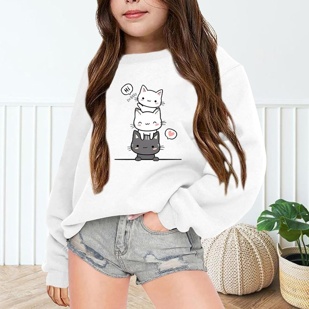 Pullover Mädchen Langarm Ohne Kapuze Loose T-Shirt Tops Rundhalsausschnitt Langarmshirt Oberteile He