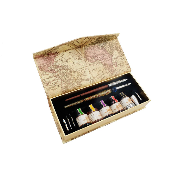 GC QUILL Kalligraphie Stifte Set Schönschreibfüller Holzstift und Glasstift mit 5 extra Federn 5 Far