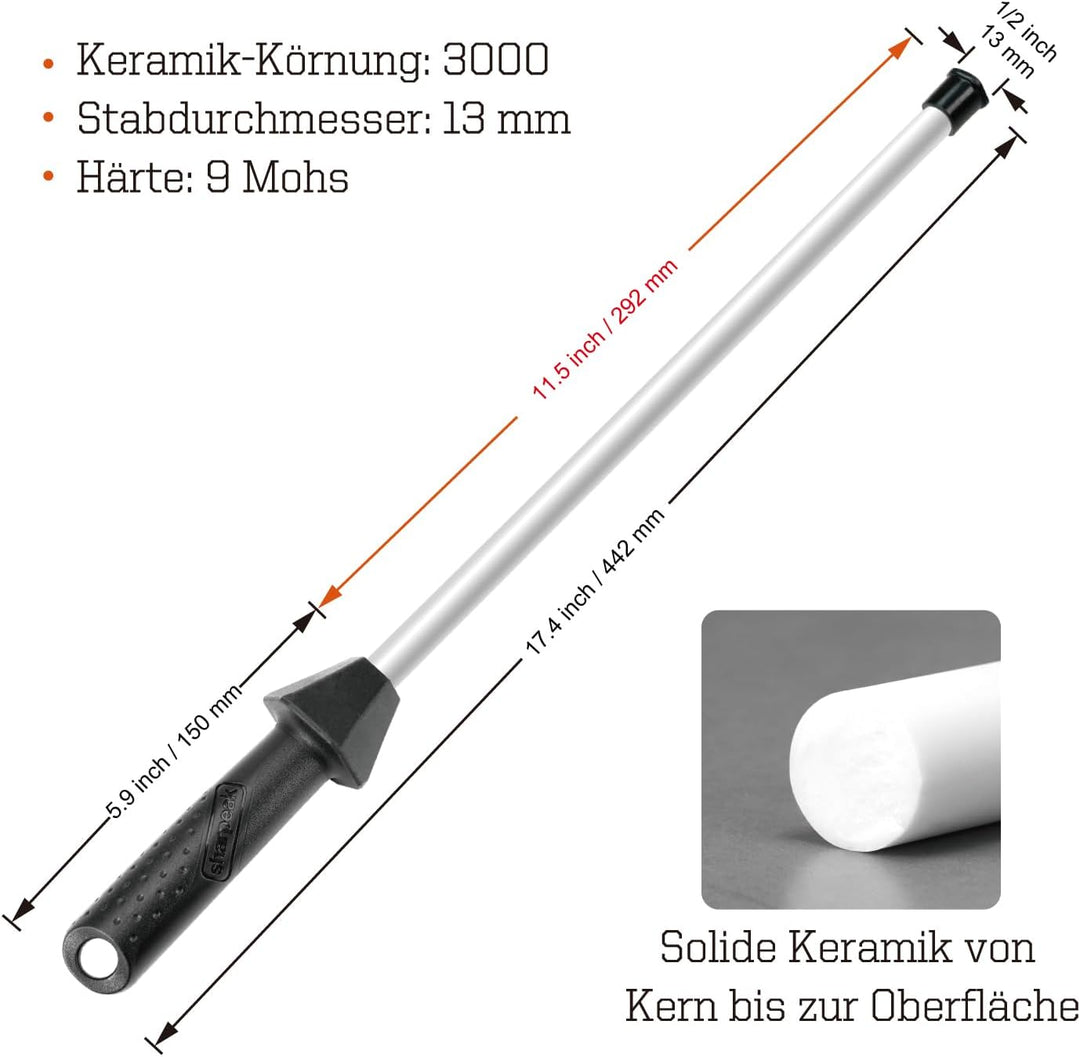 Sharpeak Gesamt 45 cm/Stangen 30 cm Keramik-Wetzstahl mit eingebauter Winkelführung und Anti-Bruch-K