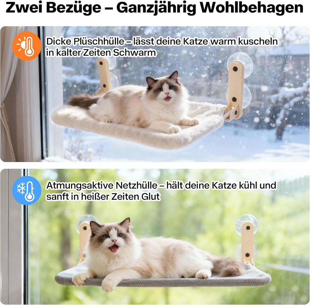 Pet Prime Faltbare Katzenhängematte, Fensterliege für Katzen, Fensterliege mit 2 Bezügen ideal für g