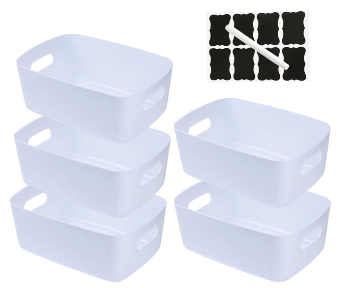 5 stück Aufbewahrungsbox Kunststoff Weiss 25×18×10 cm, Aufbewahrungsboxen mit Griff,Boxen Aufbewahru