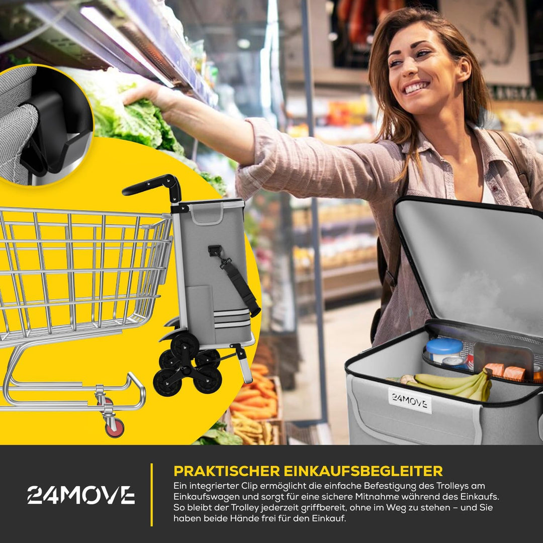 24MOVE® Einkaufstrolley Alegre klappbar mit 55L inkl. Kühlfach, Faltbarer 3in1 Trolley - Sackkarre u