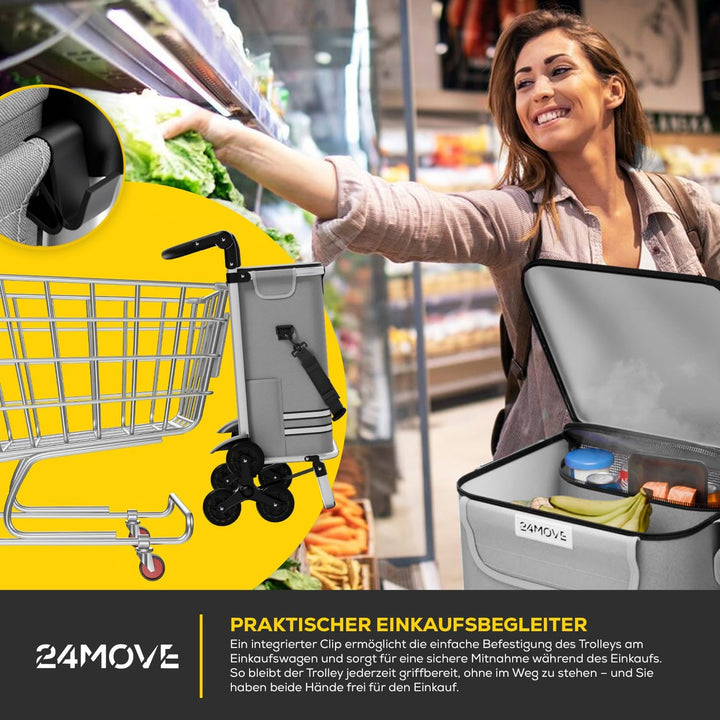 24MOVE® Einkaufstrolley Alegre klappbar mit 55L inkl. Kühlfach, Faltbarer 3in1 Trolley - Sackkarre u