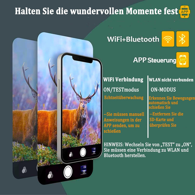 FUNKIND WiFi Wildkamera Fotofalle WLAN 30 MP 4K mit Handyübertragung App, Wildtierkamera mit Nachtsi