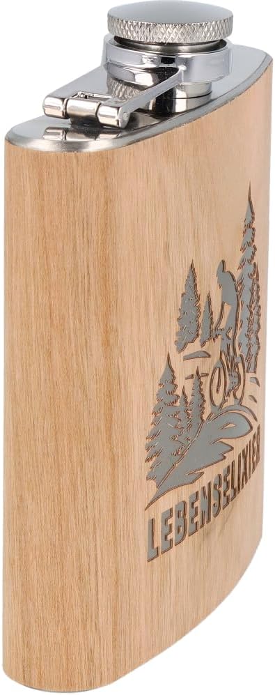 Spruchreif · Flachmann aus Edelstahl mit Gravur Lebenselixier · Geschenk für Fahrradfahrer und Mount