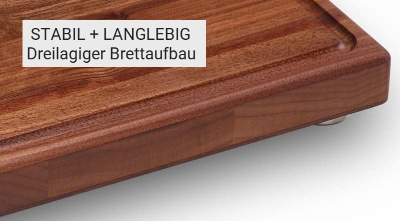 Schneidboard Nussbaum S+ - Design Schneidebrett Aus Holz mit Saftrille - Made in Germany - 45x29x3,8