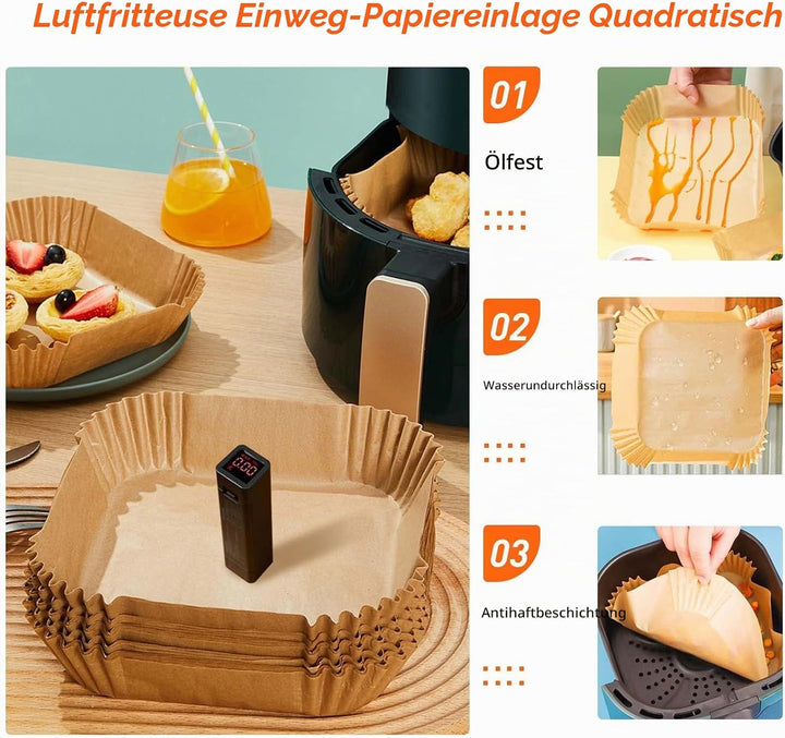 300 Stück Backpapier für Heissluftfritteuse 4,5L-8L, Fuwnvuwn 20-24cm Airfryer Backpapier Pergamentp