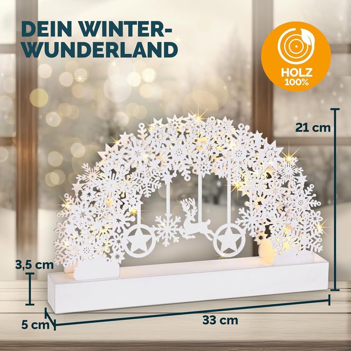 Monzana® Schwibbogen Weihnachten Batteriebetrieben Timer Kabellos Holz LED Beleuchtung Deko Lichterb