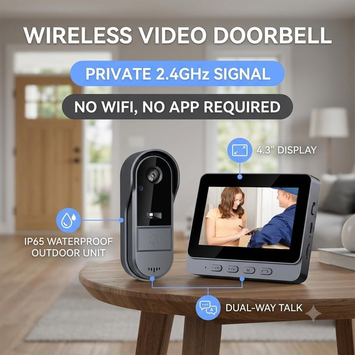 TKMARS Drahtlos Türklingel mit Kamera, 1080P wasserdichte IP67-Video-Türklingel mit 4,3 Zoll Bildsch