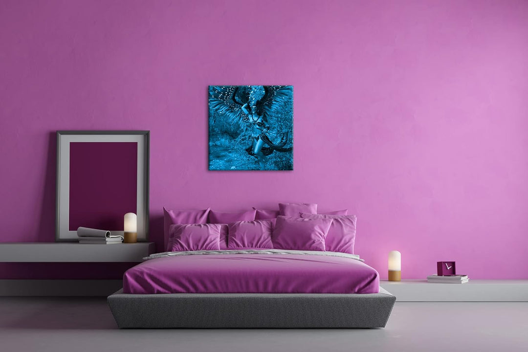 deyoli Feen Kriegerin Format: 70x70 Effekt: Monocrome Blau als Leinwand, Motiv fertig gerahmt auf Ec