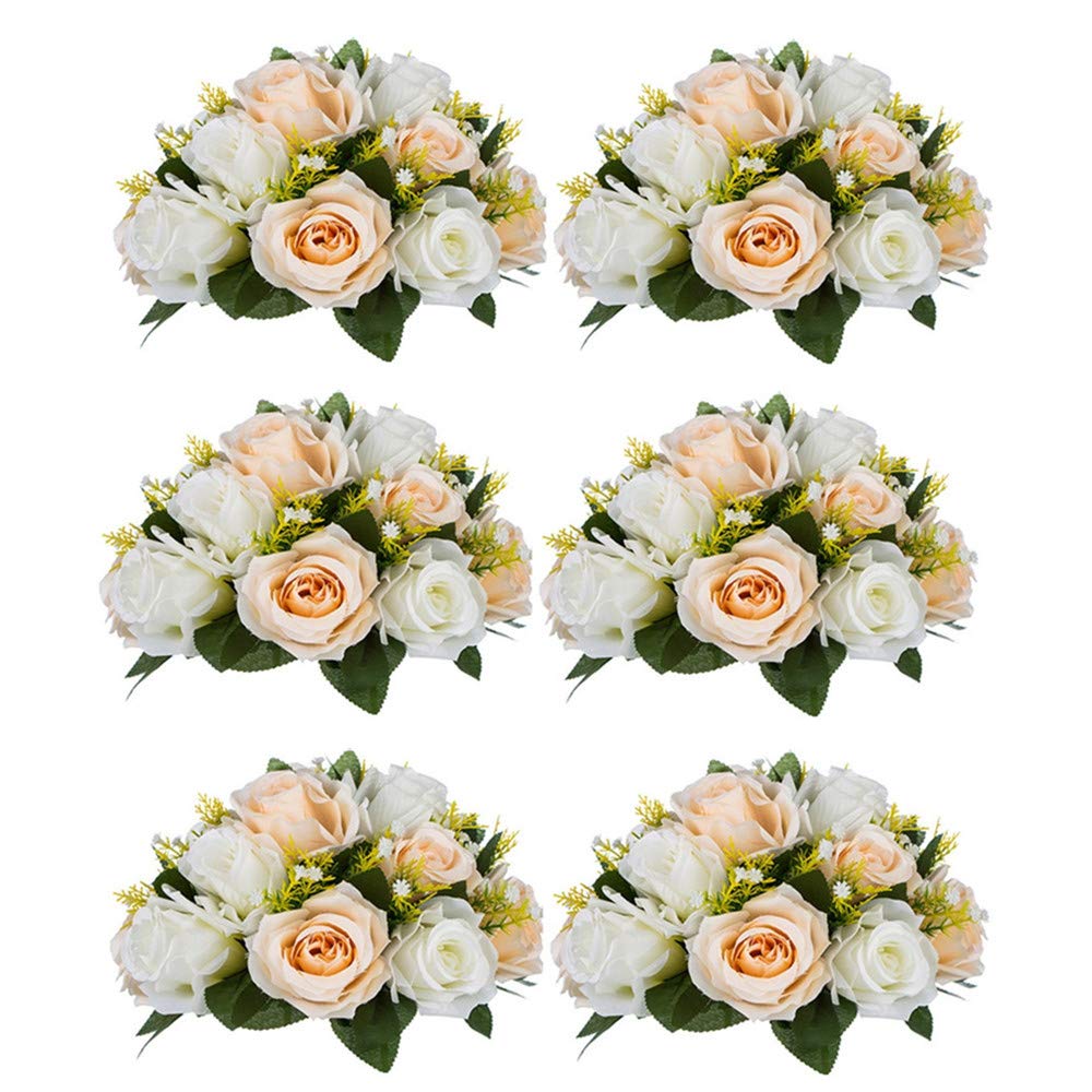 NUPTIO 6 Stück Künstliche Blumenstrauss, 15 Köpfe Kunststoff Rosen mit Sockel, Geeignet für Unser Ge