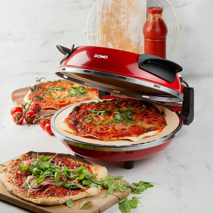 DOMO DO9284PZ Pizzaofen 'My Express Pizza' - Backzeit 3–5 Minuten - Mit Keramikstein - 1200 W - Rot
