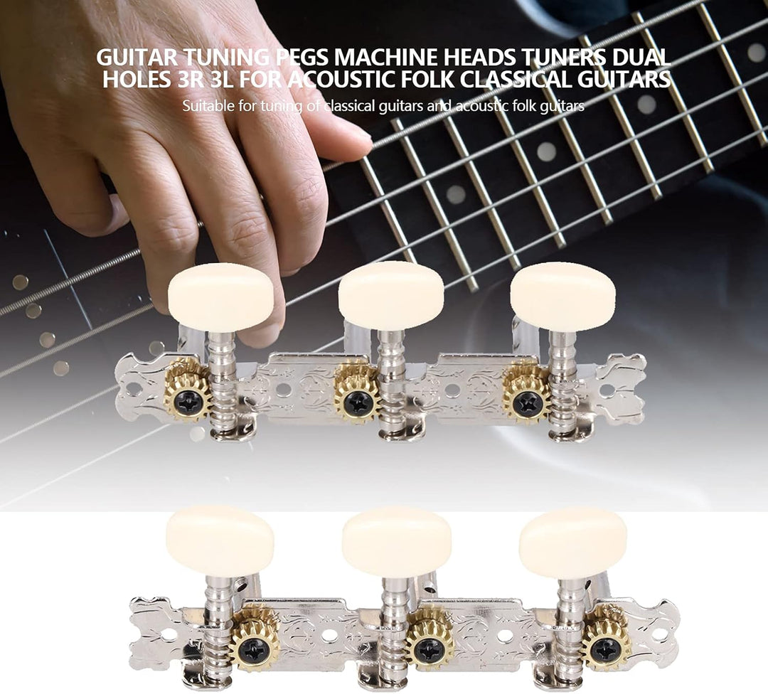 Gitarren-Stimmwirbel 3L+3R, Mechaniken für akustische Gitarren mit Doppelloch Befestigung, Chrom & W