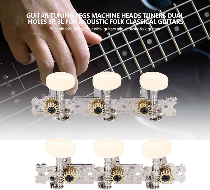 Gitarren-Stimmwirbel 3L+3R, Mechaniken für akustische Gitarren mit Doppelloch Befestigung, Chrom & W