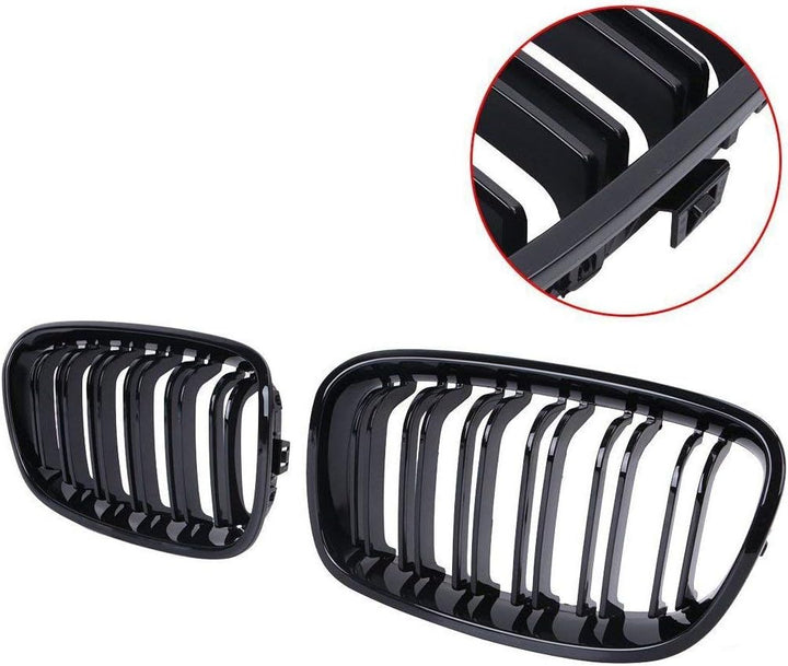 Beside_Auto JK140 F20 F21 1er-Serie 2011–2014 Glänzend Schwarz Sport Nieren Doppellinien Kühlergrill