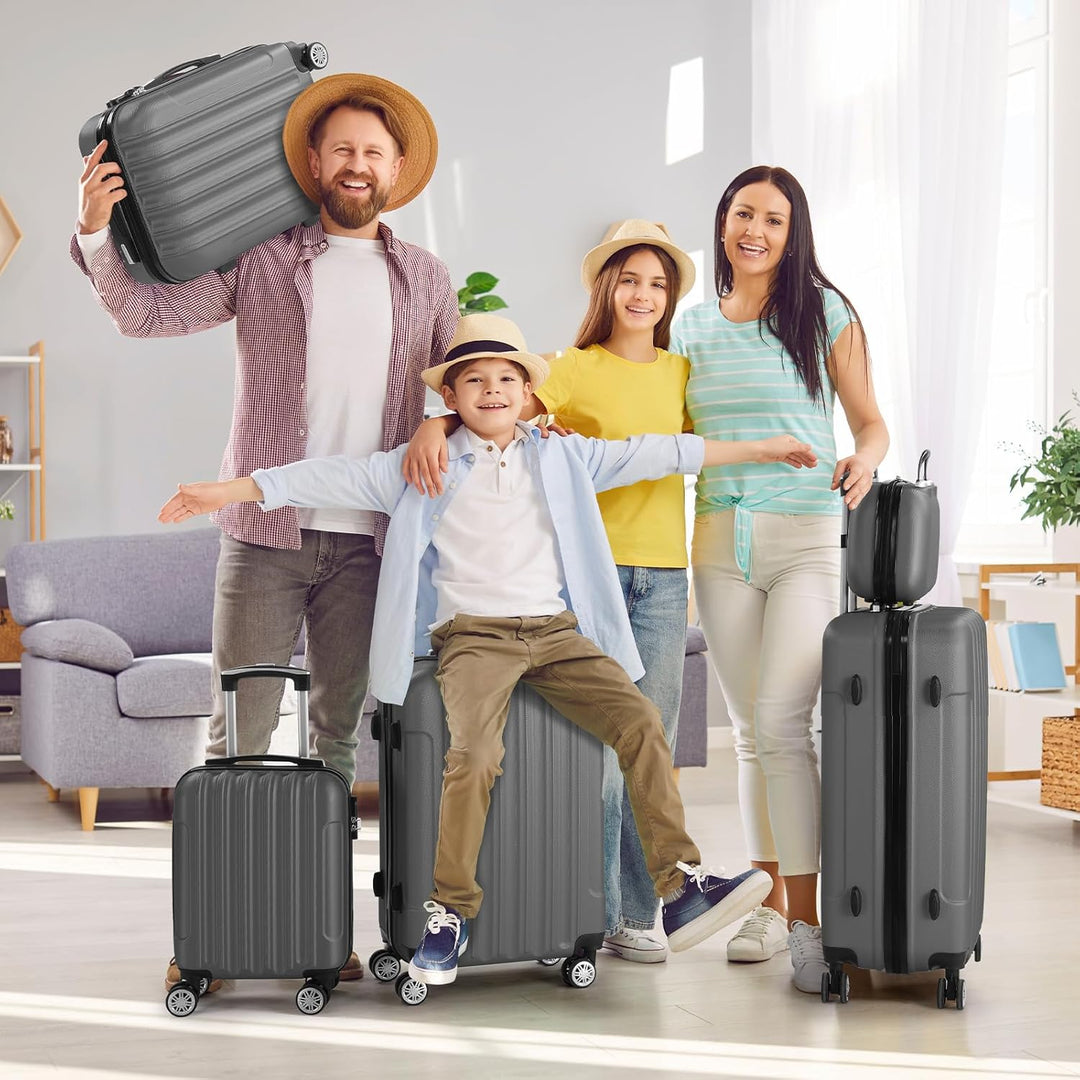 LALAHO Kofferset 5 teilig mit Kosmetikkoffer, Hartschalen Koffer Set aus ABS, Reisekoffer Set, Gepäc