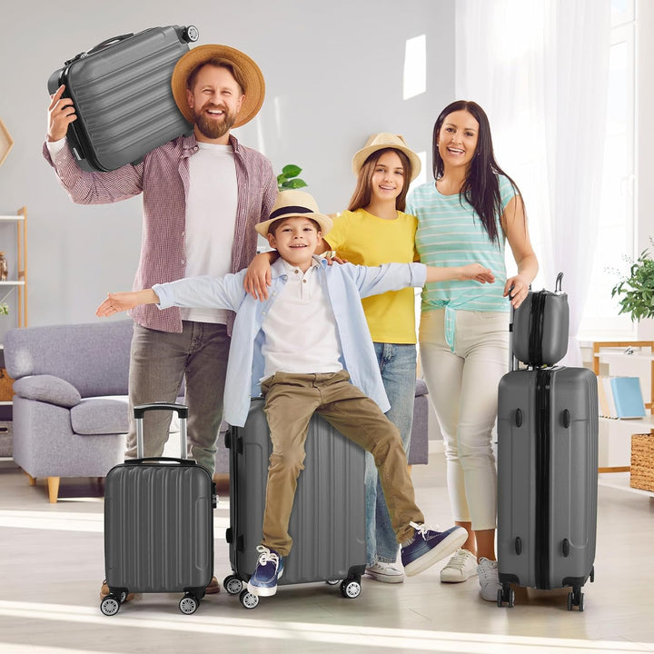LALAHO Kofferset 5 teilig mit Kosmetikkoffer, Hartschalen Koffer Set aus ABS, Reisekoffer Set, Gepäc