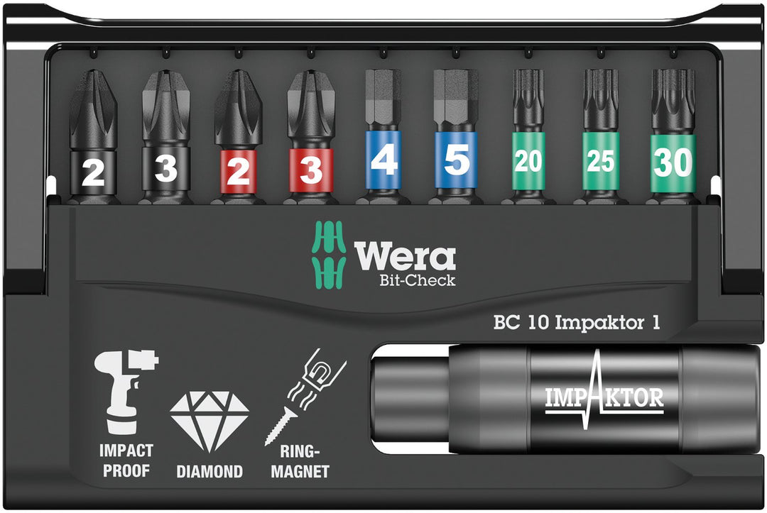 Wera Bit-Sortiment, Bit-Check 10 Impaktor 1 SB, 10-teilig, Wera 05073980001, Bit-Check 10 Impaktor 1