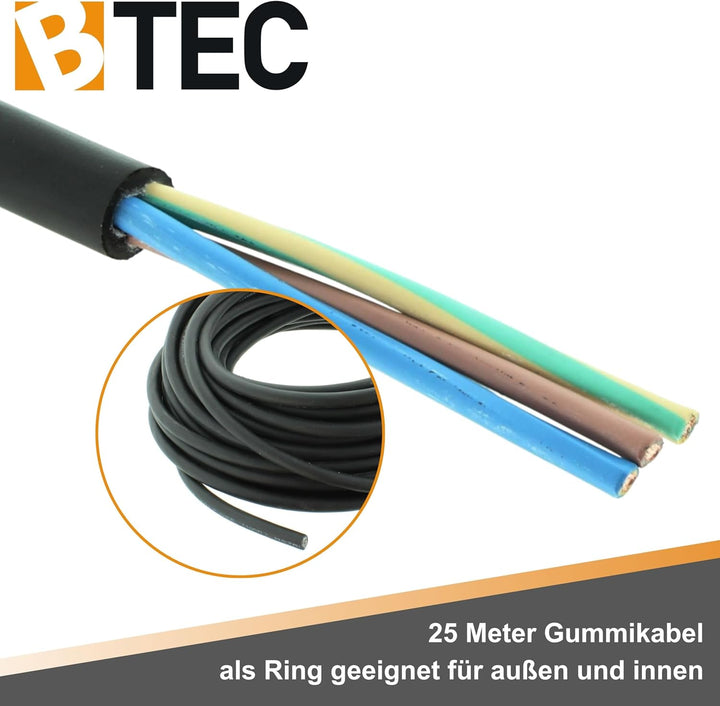 BTEC Schwere Gummischlauchleitung Flexibles Gummikabel Hochwertiges Elektrokabel H07RN-F 3G 1,5 25 M