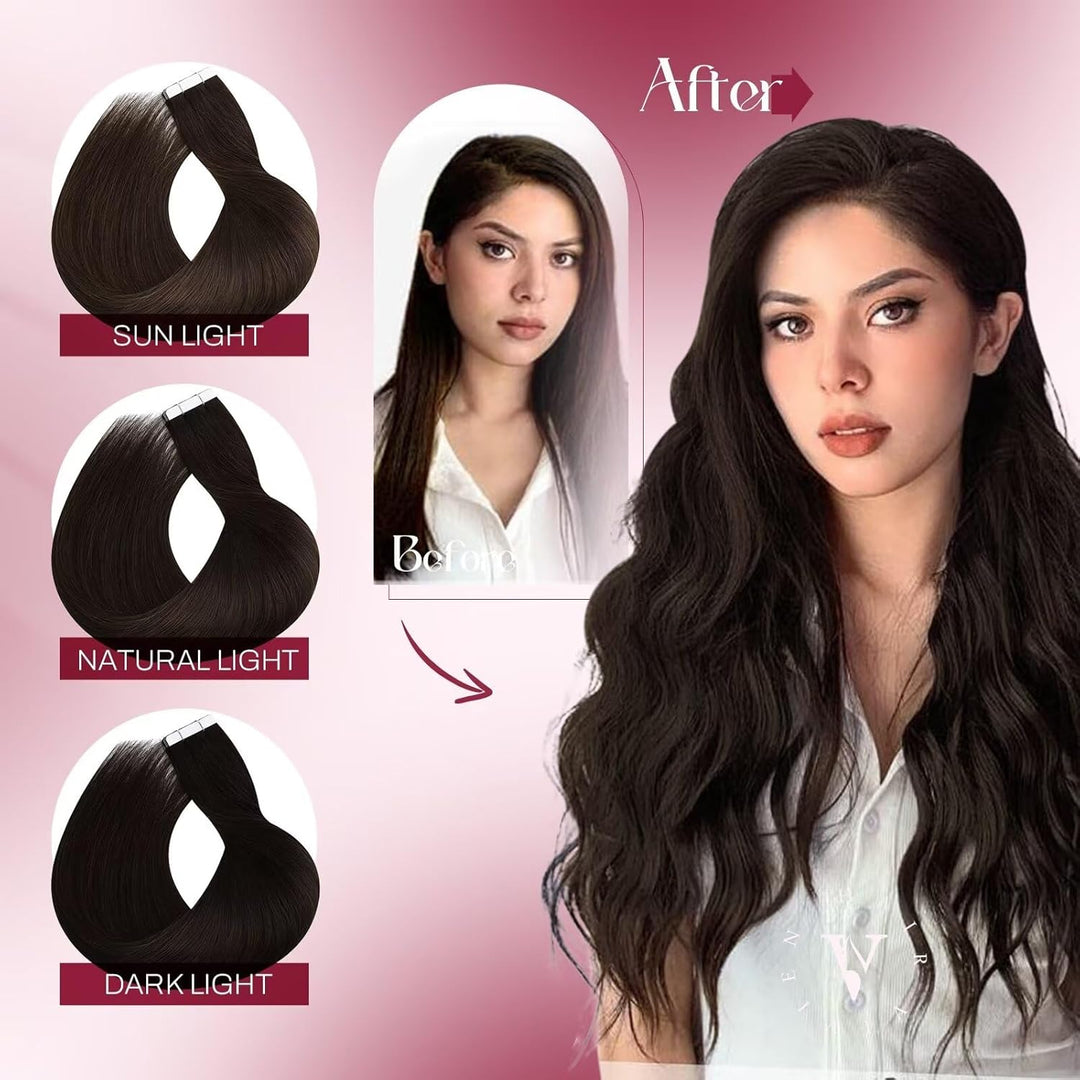Vivien Tape in Extensions Echthaar Dunkelbraun 35 cm Tape in Extensions Menschliches Haar Braun Gera
