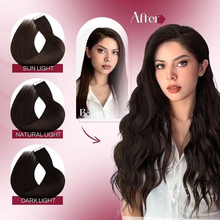 Vivien Tape in Extensions Echthaar Dunkelbraun 35 cm Tape in Extensions Menschliches Haar Braun Gera