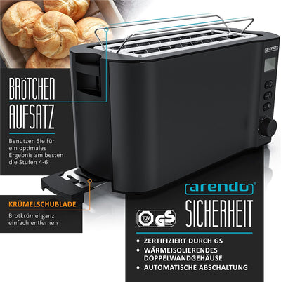 Arendo - Toaster Edelstahl Langschlitz 4 Scheiben - Doppelwandgehäuse - Integrierter Brötchenhalter