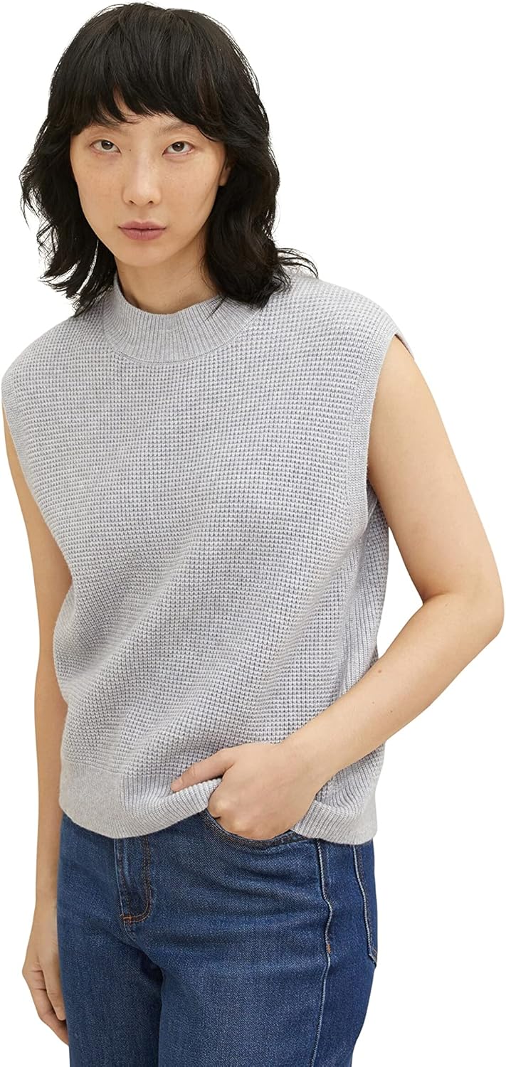 TOM TAILOR Damen Pullunder mit Rollkragen M 30282 - Concrete Grey Melange, M 30282 - Concrete Grey M