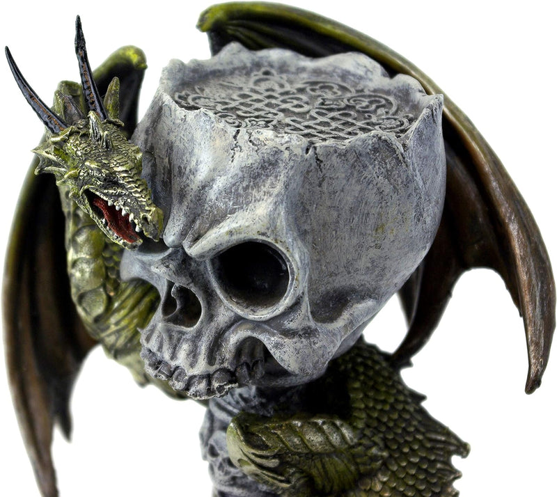 GeKi Trend Drachen Figur Kerzenständer Totenkopf mit Kerze Fantasy Gothic Dekofigur 26 cm gross