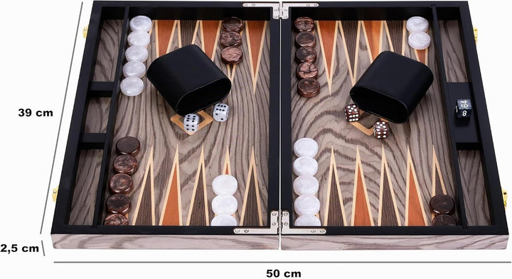 Engelhart- 250542 - Luxus-Backgammon 15 Zoll – Ebenholzfurnier lackiert – grau 15 Zoll Ebenholzgrau,