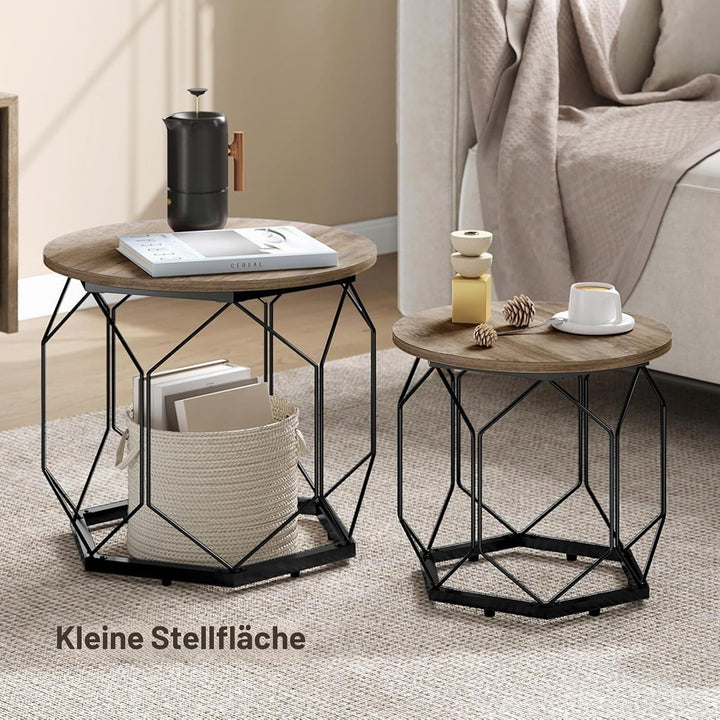 WOLTU 2er Set Couchtisch, Beistelltisch mit runder Tischplatte, Sofatisch mit hohlem Metallrahmen, W