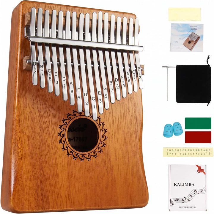 Kalimba 17 Schlüssel, Kalimba Instrument mit Lernpaket, Professionelle Daumenklavier Kalimb für Kind