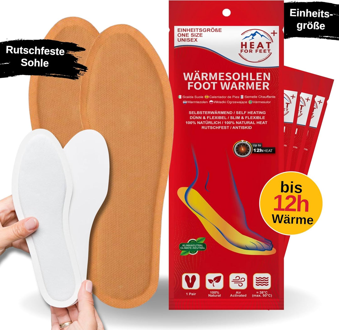 HEAT FOR FEET - Wärmesohlen für Schuhe - 30 Paar - Sofort wärmende & Bequeme Einlegesohlen, bis zu 1