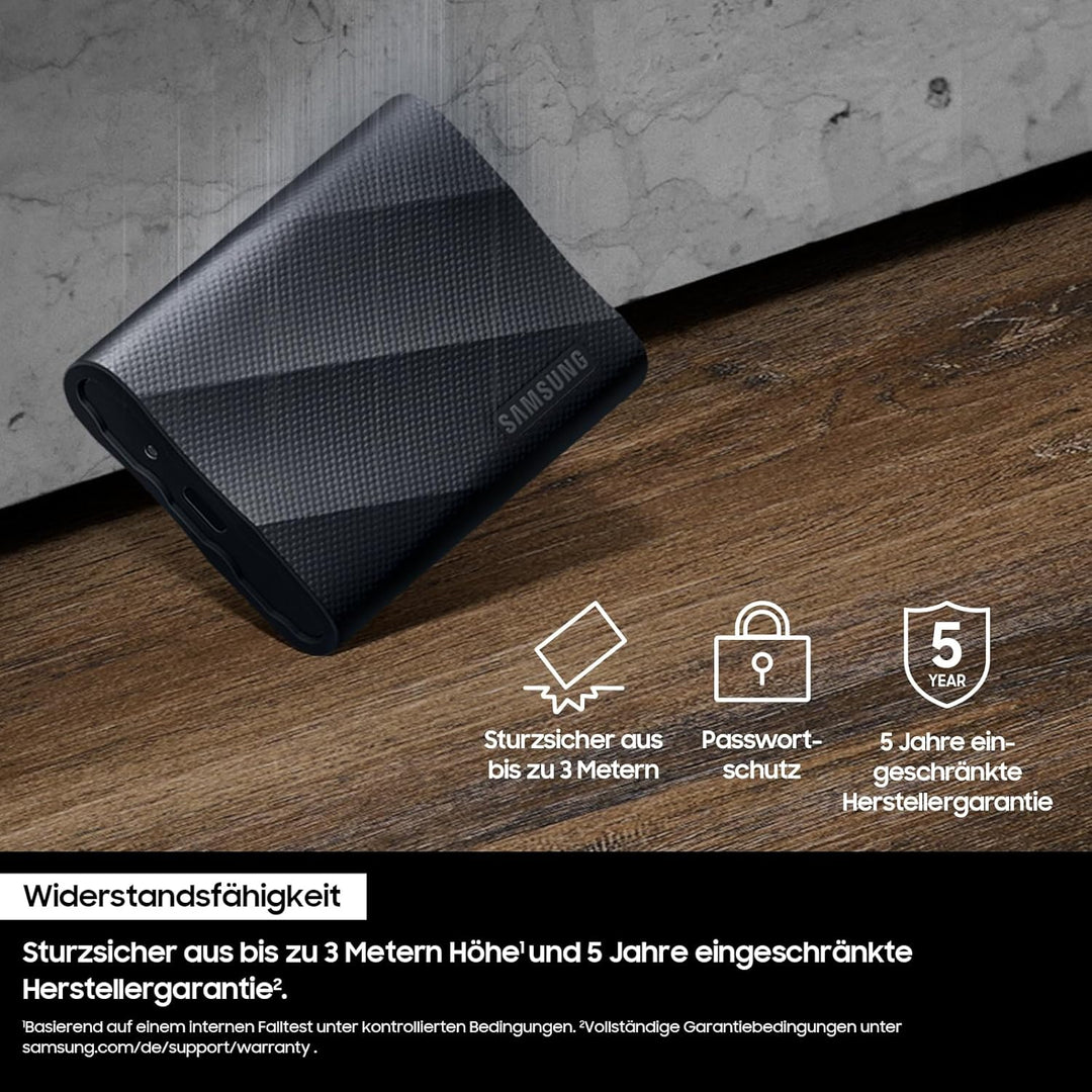 Samsung Portable SSD T9, 4 TB, 2.000 MB/s Lesen, 2.000 MB/s Schreiben, USB 3.2 Gen.2x2, Externe Fest