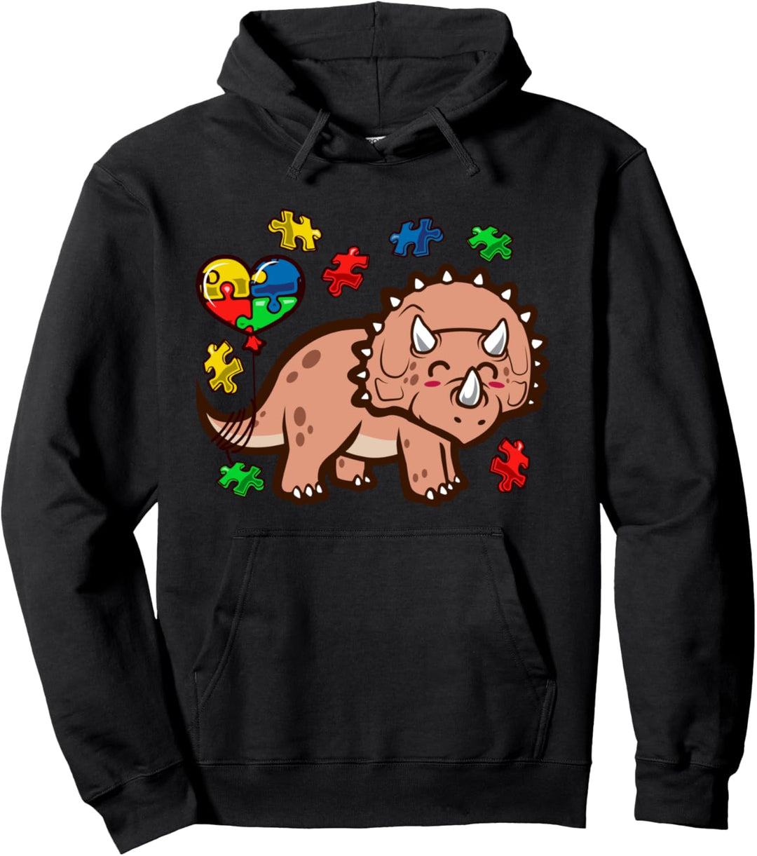 Autismus Bewusstsein Nette Triceratops Dinosaurier Puzzle Pullover Hoodie