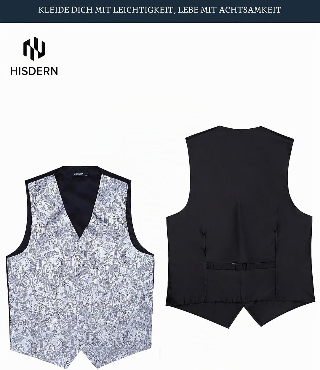 HISDERN Herren FLoral Hochzeit Weste Krawatte Einstecktuch Taschentuch Jacquard Weste Anzug Set S Gr