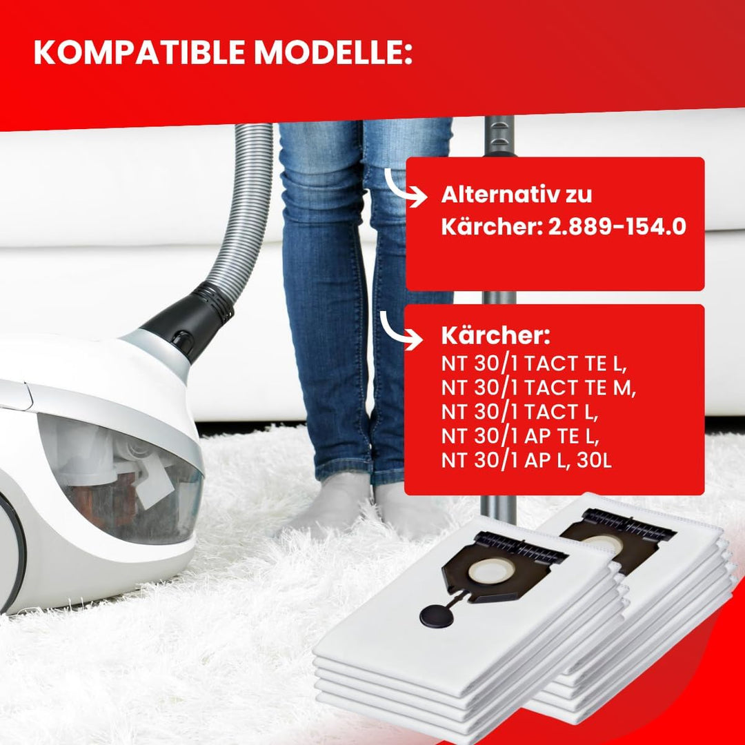 Invest - Staubsaugerbeutel, Beutel kompatibel mit Karcher: 2.889-154.0, NT 30/1 Tact Te L, NT 30/1 T