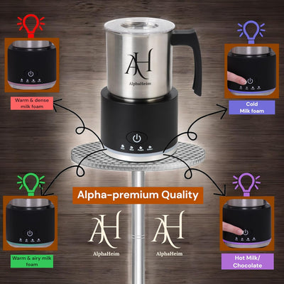 AlphaHeim Milchaufschäumer elektrisch, spülmaschinengeeigneter Milchschäumer, Edelstahl (600 Watt, 1