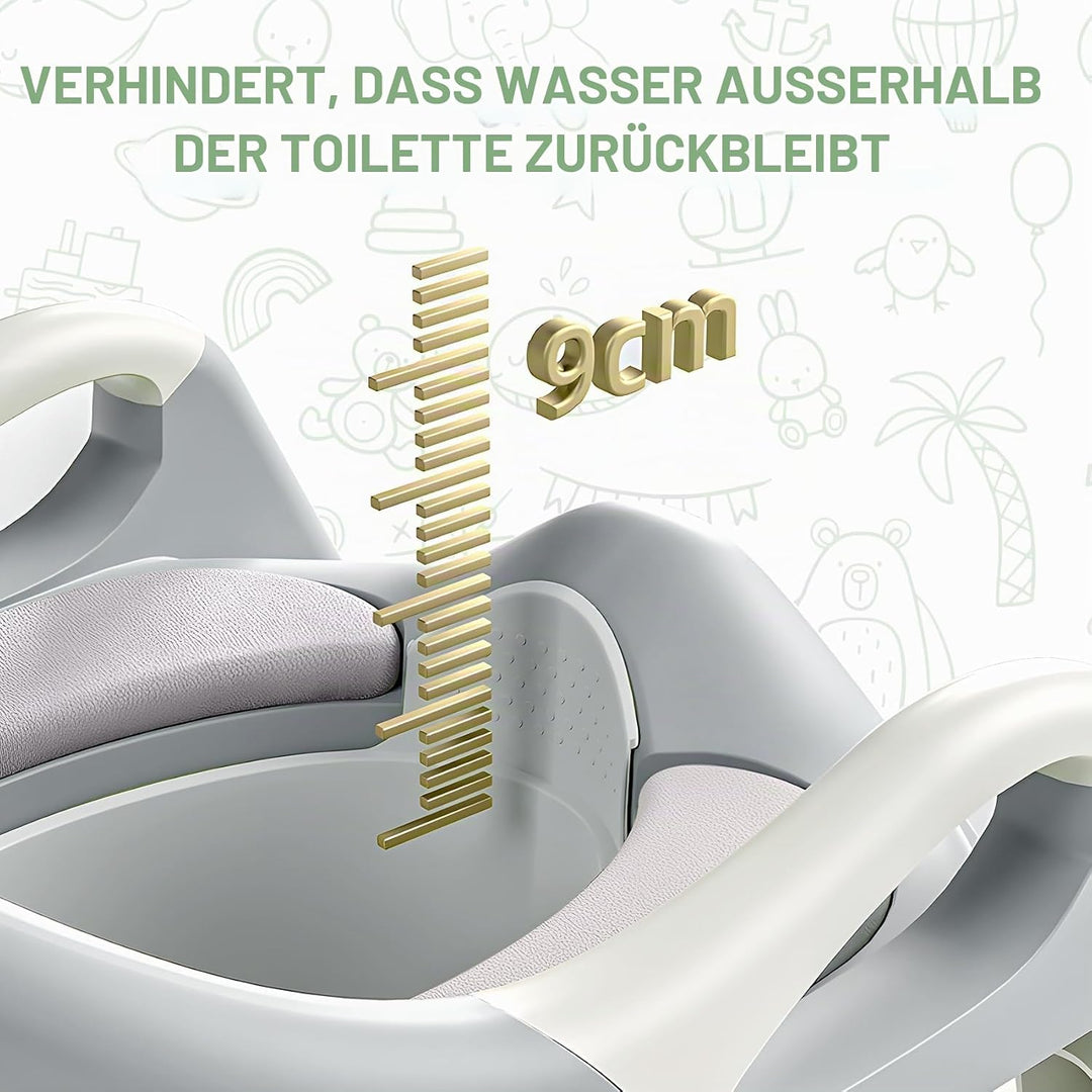 Toilettensitz Kinder mit Treppe, 2-in-1 Toilettentrainer für Kinder, WC Sitz mit PU Gepolsterter, Hö