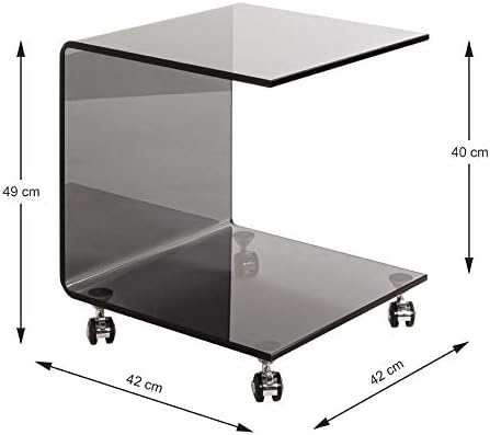 HAKU Möbel Beistelltisch auf Rollen, Glas 12 mm, grau, B 42 x T 42 x H 49 cm