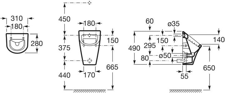 Roca NEXO Urinal Absaugbecken weiss Zulauf v.hinten