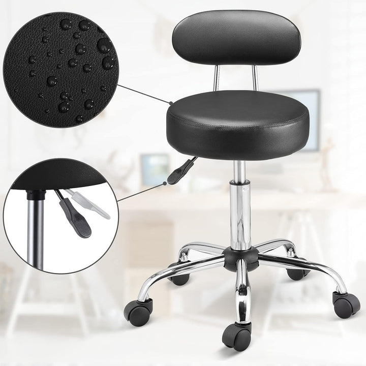 Casaria® Rollhocker mit Lehne Höhenverstellbar 10cm Polsterung 360°C Drehbar 46-60cm Sitzhöhe Küche