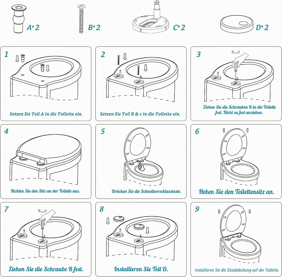 WC Sitz mit Absenkautomatik, Oval Toilettendeckel Abnehmbar Einfache Montage und Sauber, Universelle