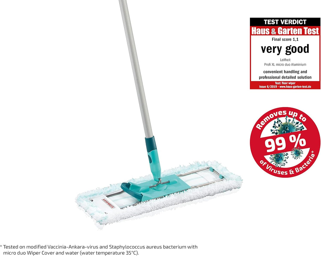 Leifheit rückenschonender Bodenwischer Profi XL micro Duo mit Aluminiumstiel 140cm, Wischmopp zum Lö