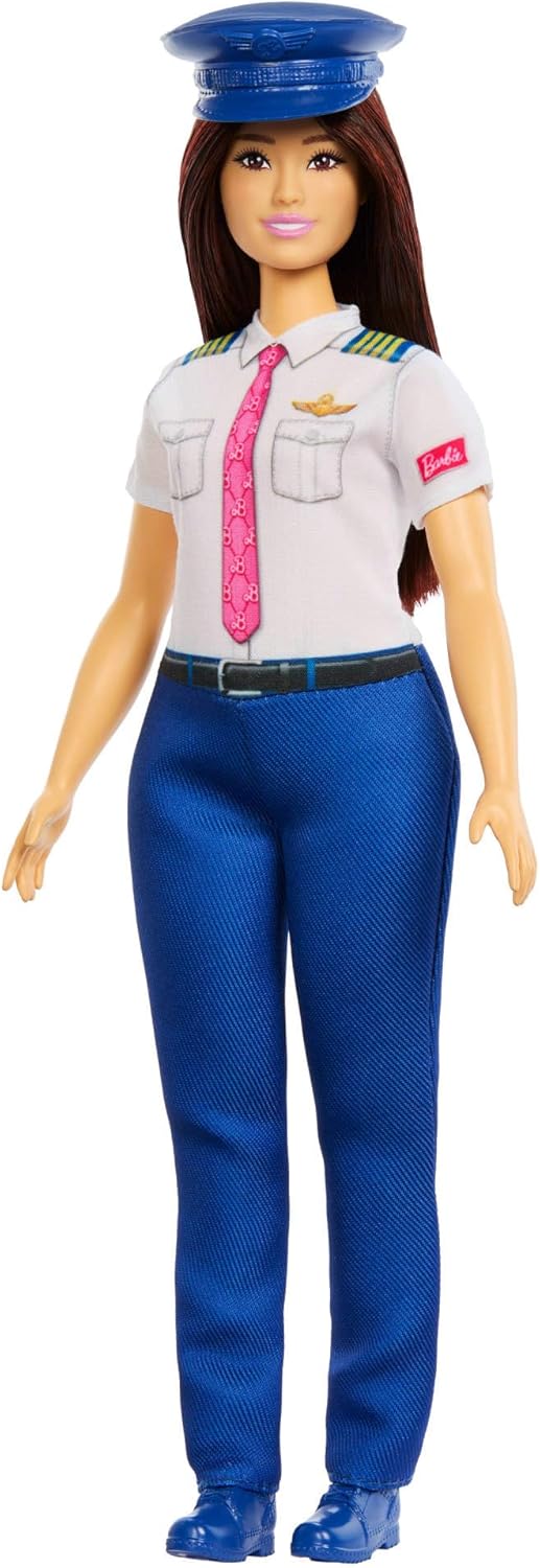 Barbie Karriere Pilotin-Modepuppe mit Abnehmbarer Kleidung und Flug-Uniform sowie Schuhen und Hut, J