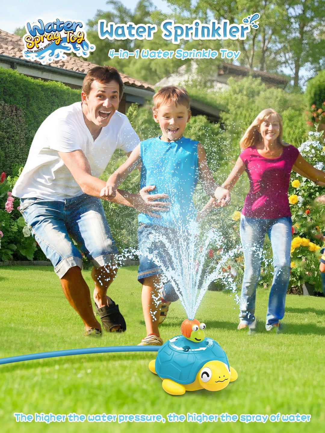 4 in 1 Wasserspielzeug Kinder Outdoor, Sommer Schildkröte Wassersprinkler Spielzeug mit Baseball, Wu
