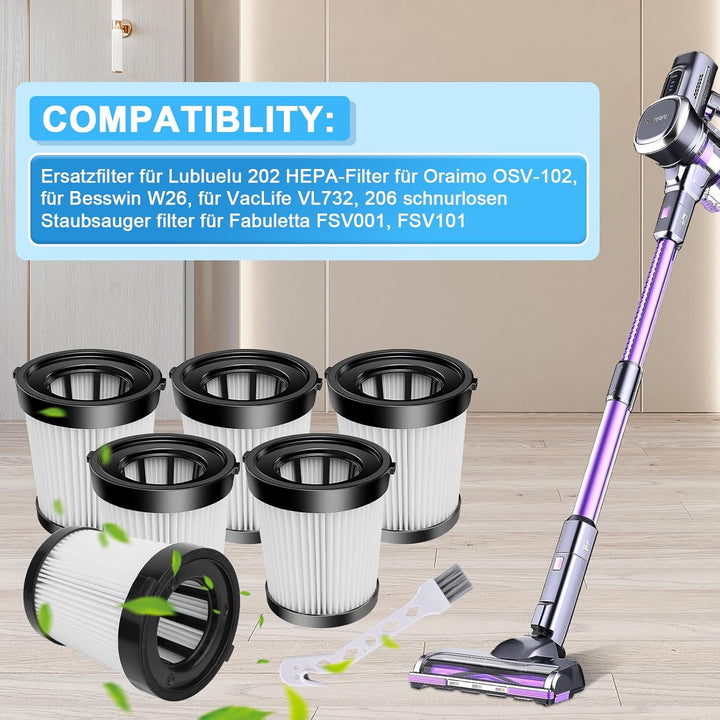 6 Stück Ersatzfilter für Lubluelu 202 HEPA-Filter für Oraimo OSV-102, für Besswin W26, für VacLife V