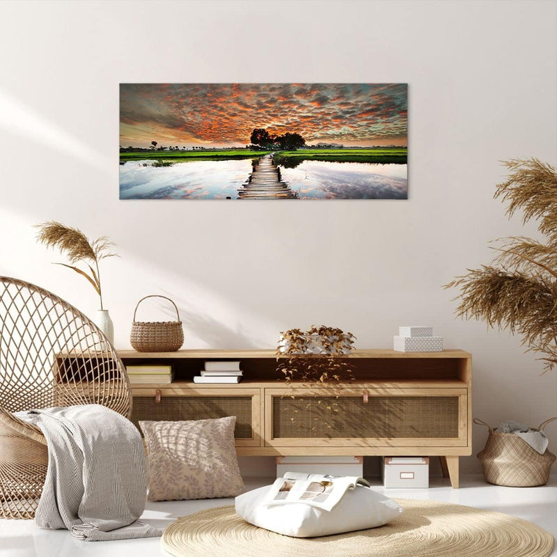 Wandbilder Dekoration Wohnzimmer Asien brücke see natur Panorama Bilder auf Leinwand 120x50cm Leinwa