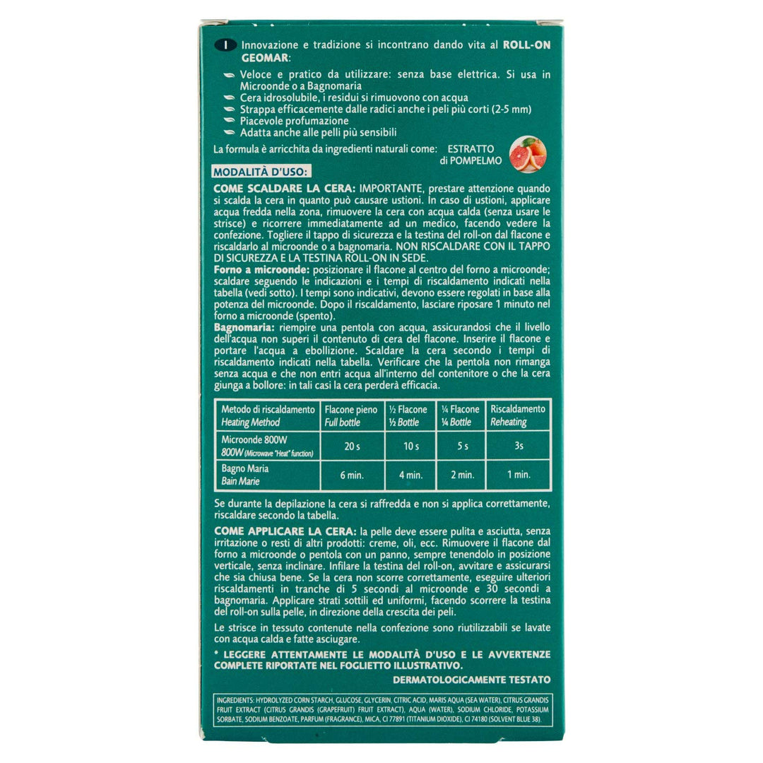 Geomar Geomar Kit Roll-On Enthaarungswachs Körper Grapefruit + 20 Streifen - 500 g