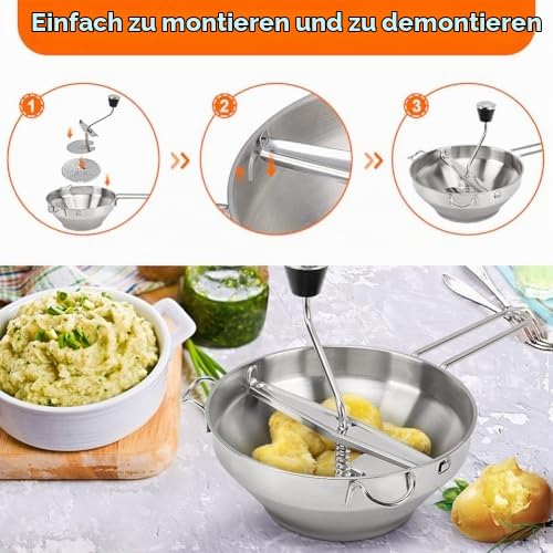 Manuelle Kartoffelmühle, Edelstahl-Lebensmittelmühle Zum Zerstampfen, Sieben und Reiben von Obst und
