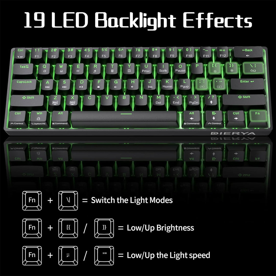 Dierya DK61se Gaming Tastatur,60% Prozent Mechanische Tastatur mit Blue Clicky Switch,Ultra-Compact